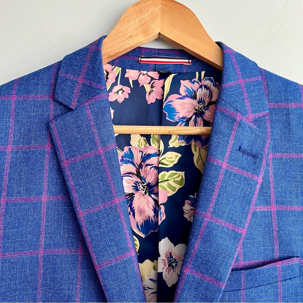 Soul Of London Sports Coat Blazer Size 38R Blue Pink Floral Spring EUC - Picture 5 of 15